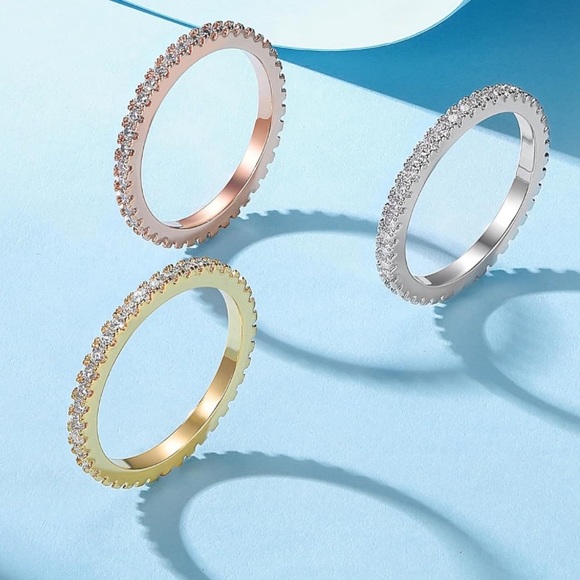 A8. Eternity Stackable Rings, 18k Multicolor Plated Cubic Zirconia 3 Pc Set - Picture 5 of 8